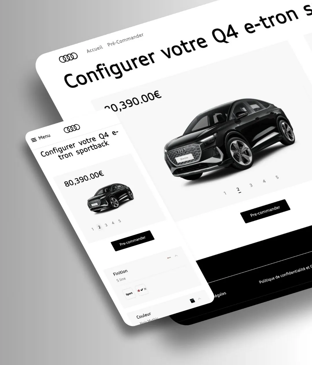 Configurateur Audi Q4 e-tron présenté sur tablette et smartphone