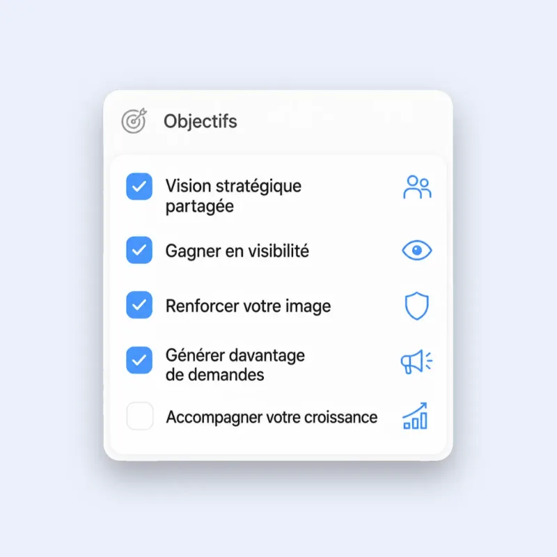 Liste d’objectifs à cocher pour cadrer un projet