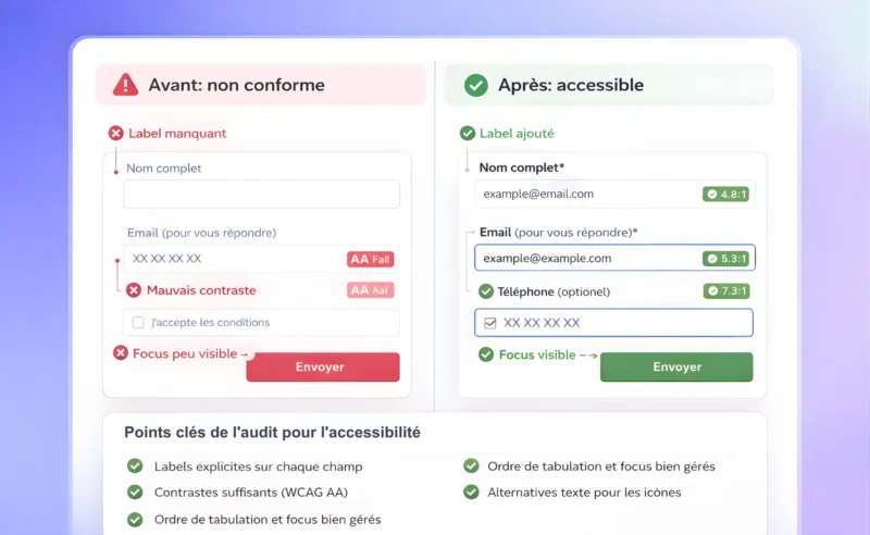Comparaison d’un formulaire avant et après correction de son accessibilité