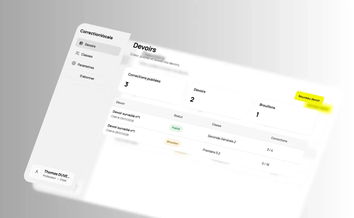 Parcours utilisateur de CorrectionVocale