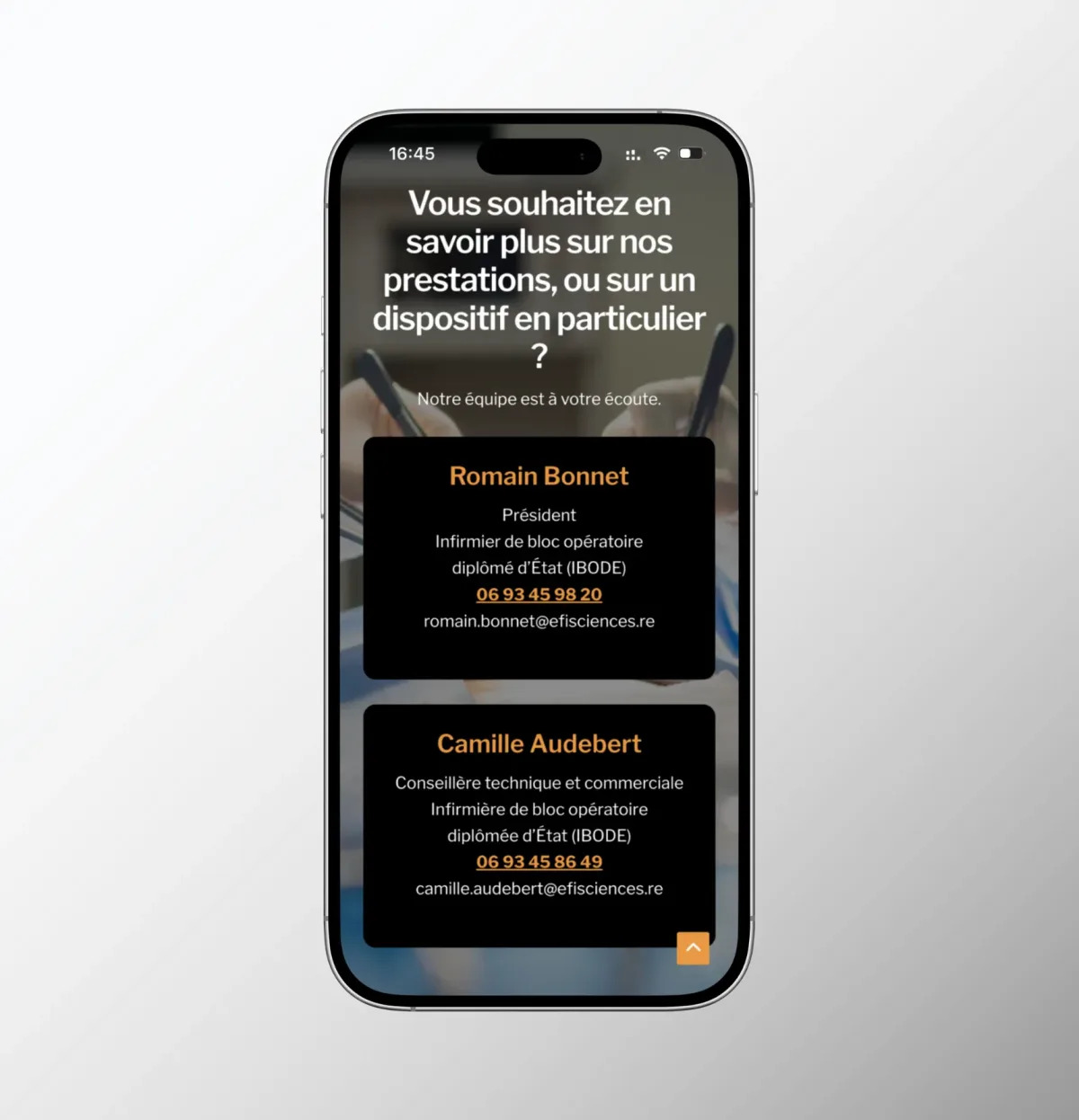 Site EFI Science présenté sur mobile