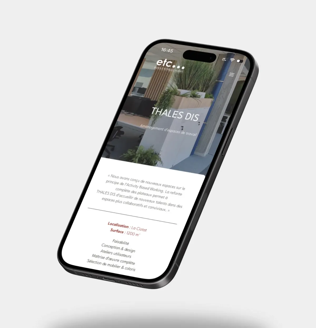 Présentation des services et réalisations sur le site ETC