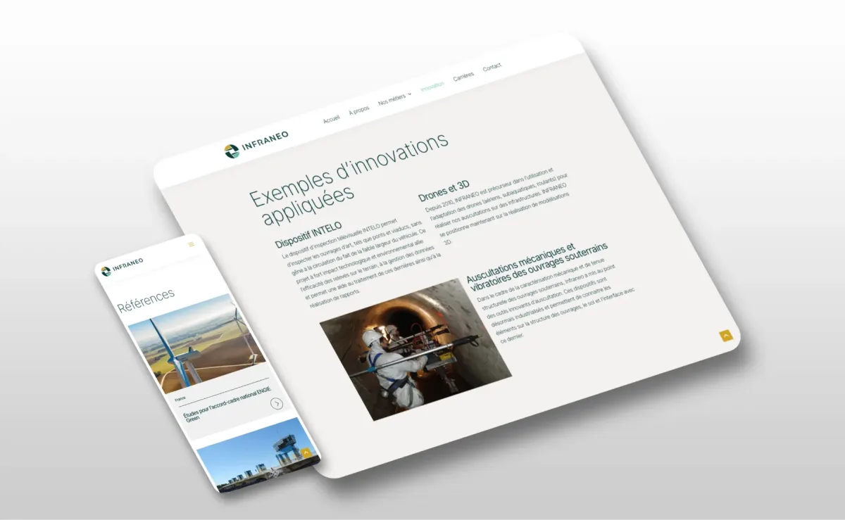 Navigation du site Infraneo sur ordinateur