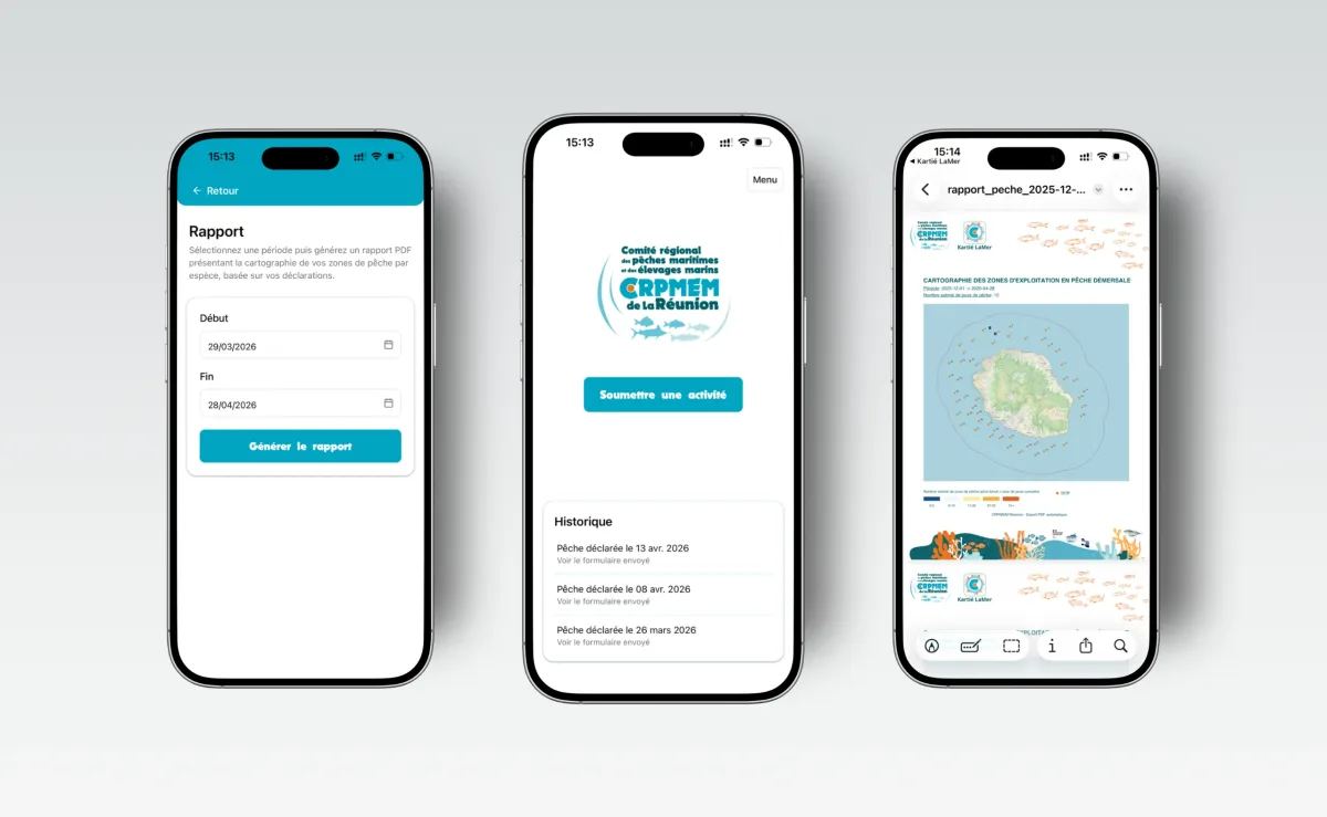 Application Kartié LaMer sur plusieurs écrans mobiles
