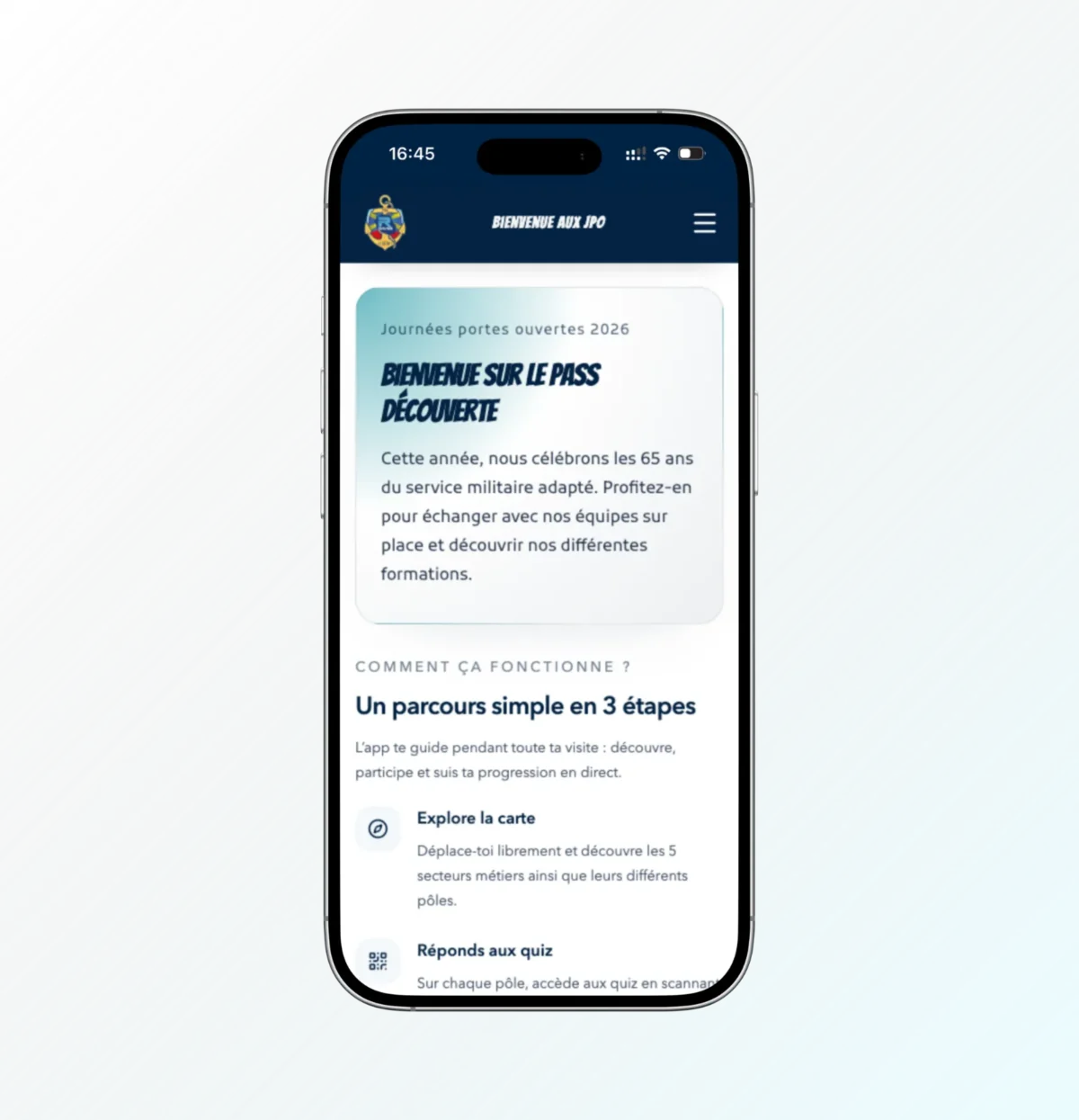 Interface mobile de l’application événementielle