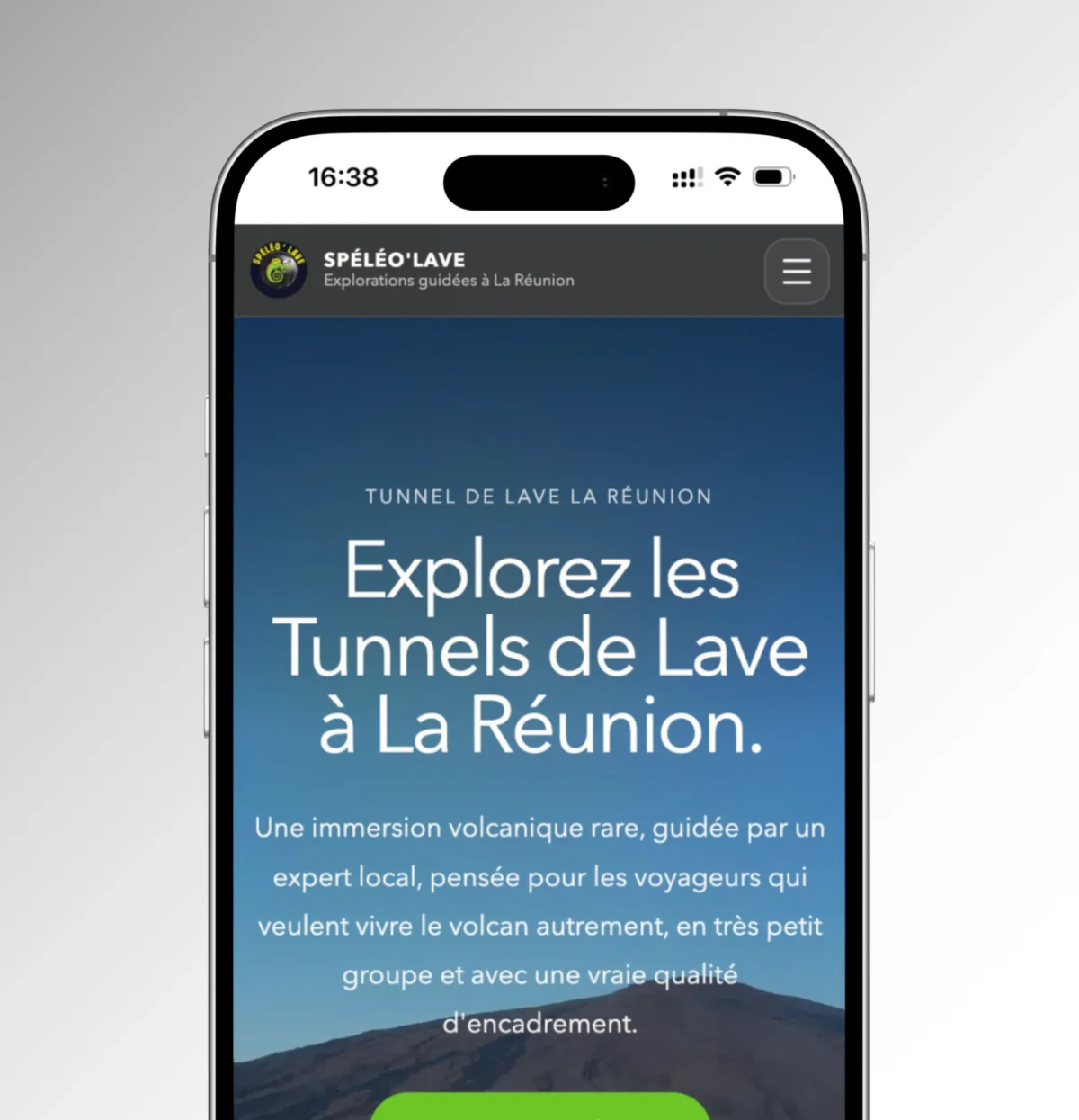 Page d’accueil de Spéléo’Lave adaptée à un écran de téléphone